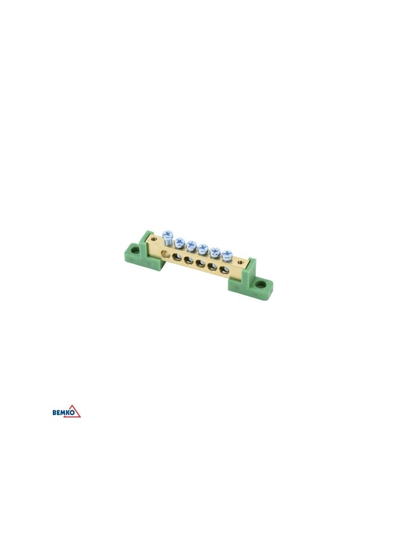 LISTWA ZACISKOWA NA IZOLATORACH PŁASKICH 8x12 6-TOROWA ZIELONA