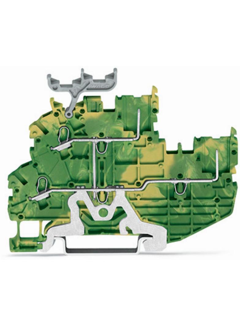 X-COMS dwupiętrowa złączka bazowa PE 1-przwodowa/1-pinowa żółto-zielona