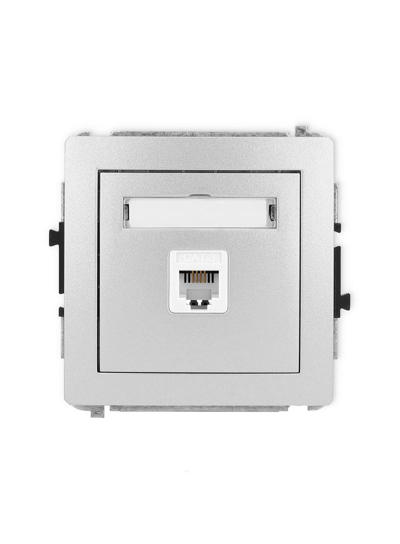 DECO Mechanizm gniazda telefonicznego pojedynczego 1xRJ11, 4-stykowy, beznarzędziowe srebrny metalik