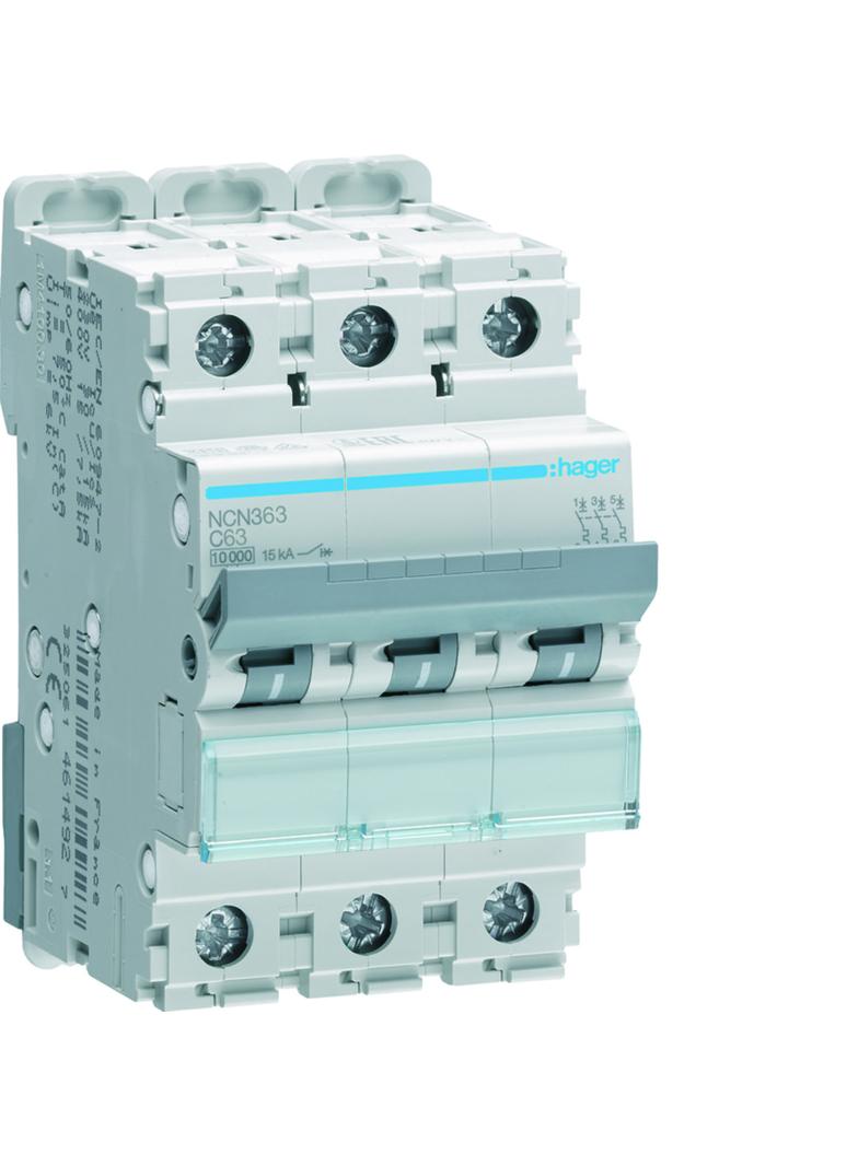 MCB Wyłącznik nadprądowy 10kA/15kA 3P C 63A NCN363 HAGER