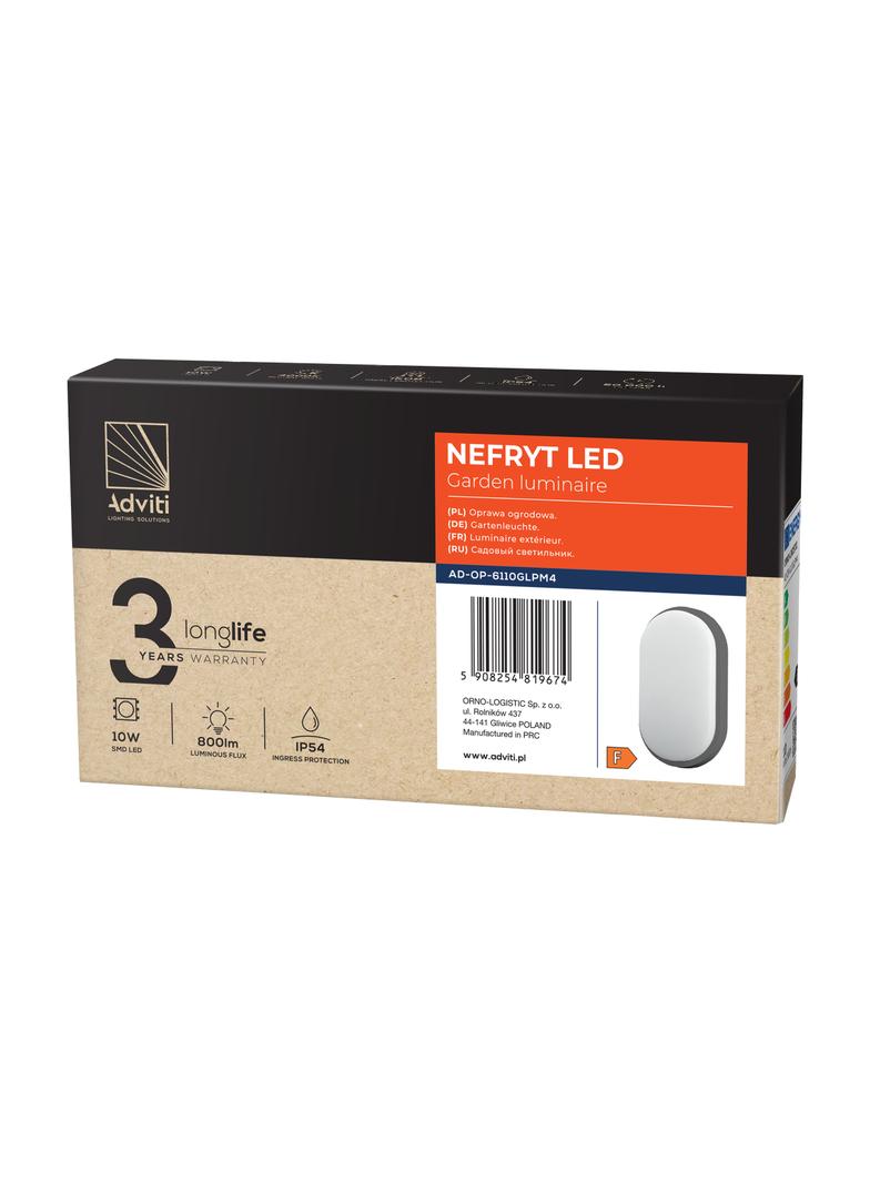 NEFRYT LED 10W, oprawa ogrodowa, 800lm, IP54, 4000K, szara AD-OP-6110GLPM4 ORNO