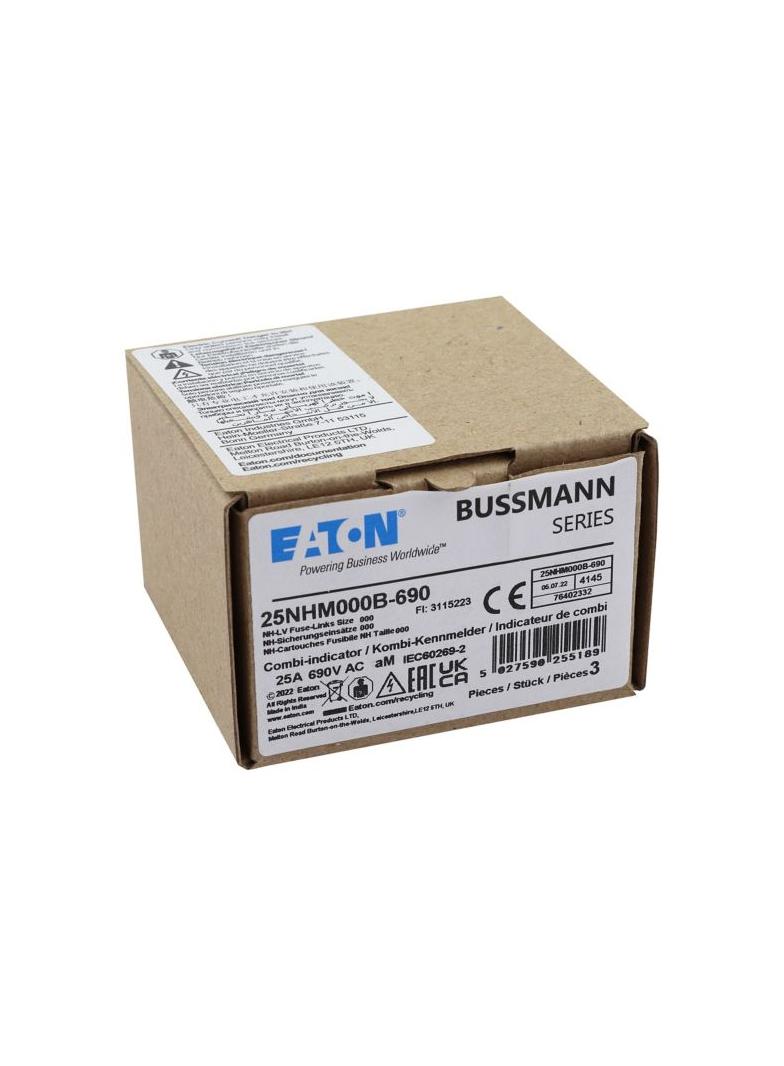 NH FUSE 25AMP 690V aM SIZE 000 Wkładka NH000 25A 690V AM podwójny wskaźnik 25NHM000B-690 EATON