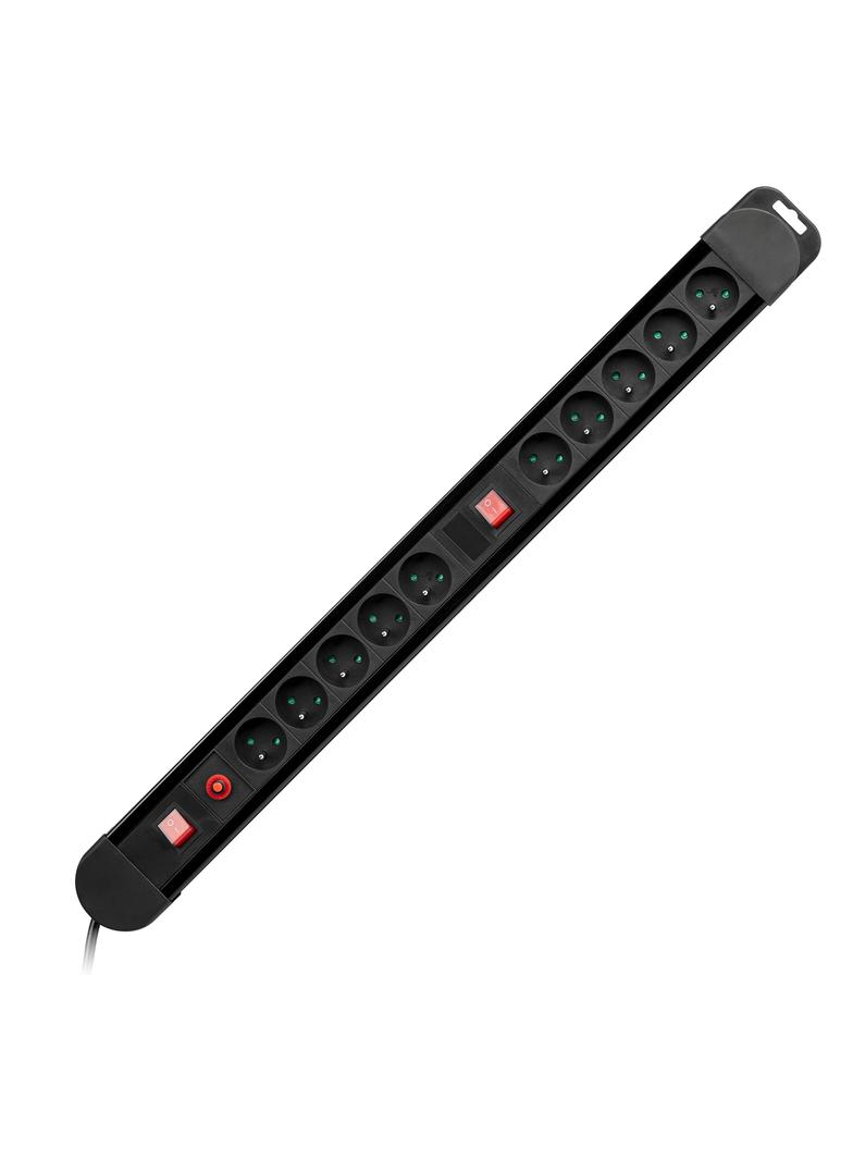 Listwa zasilająca 10 gniazd kabel 3x1,5mm2 długość 1,5m 2xWyłącznik podświetlany dwutorowy PS-3/B/1,