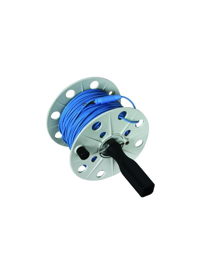 Bęben na przewód pomiarowy szer. 80 mm, przewód niebieski lub czerwony 100 m, tworzywo, kolor szary