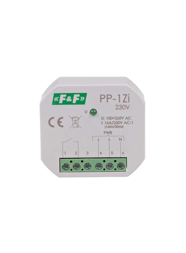 Przekaźnik elektromagnetyczny 1Z 16A montaż podtynkowy U=100-265V AC,styk:1Z 16A (160A/20ms) PP-1Z-LED-230V F&F