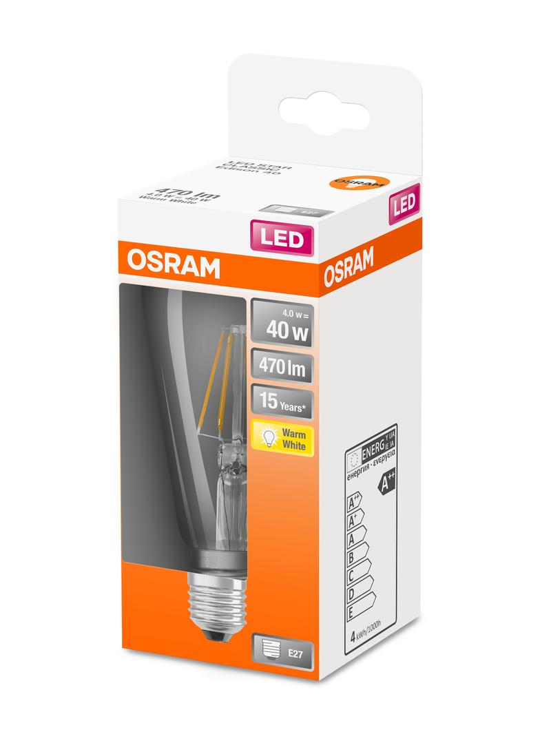 Lampa LED, klasyczny kształt bańki Edison 4W 827 230V szkło przezroczyste E27