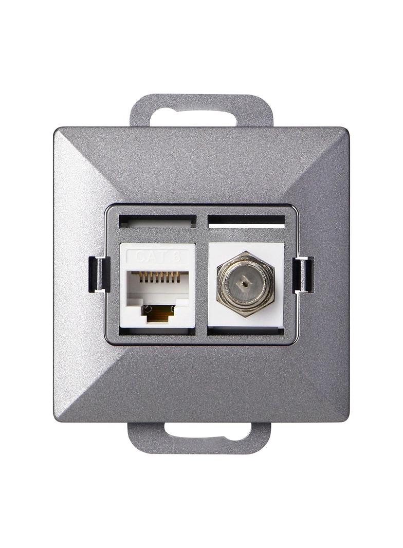 Gniazdo pojed. typu F + Gniazdo 1xRJ45 Cat6 Pearl, TV/F+RJ45/P, antracyt OR-OE-7718/A ORNO