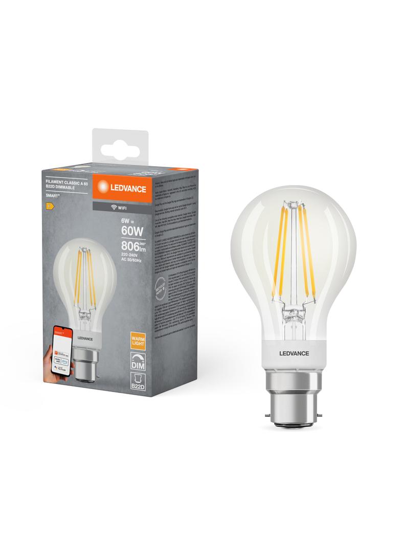 Żarówka LED B22d A60 6W = 60W 2700K Ciepła 806lm 300° Filament SMART+ WIFI Ściemnialna 4058075609891 LEDVANCE
