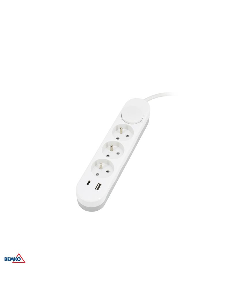 PRZEDŁUŻACZ NB 3X 2P+Z+WYŁ. 1.5MM X 2.0M + 2x USB(C+A)