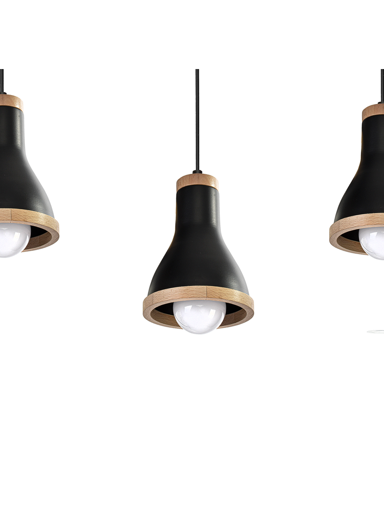MILAGRO Lampa wisząca HOLLY BLACK / WOOD 3xE27 60W