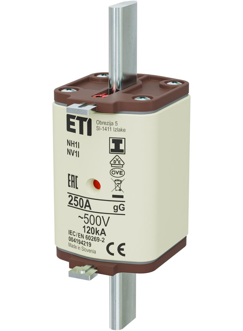 Wkładka topikowa NH zwłoczna KOMBI Zaczepy izolowane NH1 I gG 250A 500V 004194219 ETI