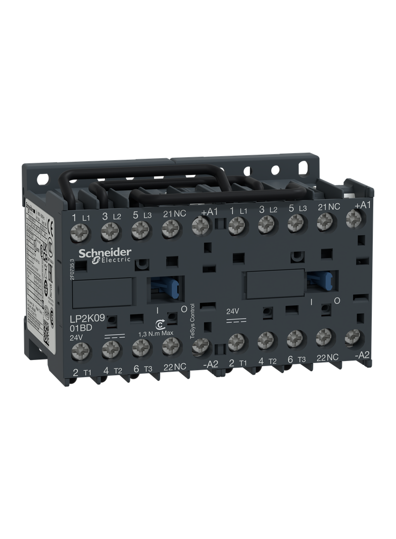Stycznik nawrotny, TeSys K, 9A, 3P, 1NC, cewka 24VDC, zaciski skrzynkowe LP2K0901BD