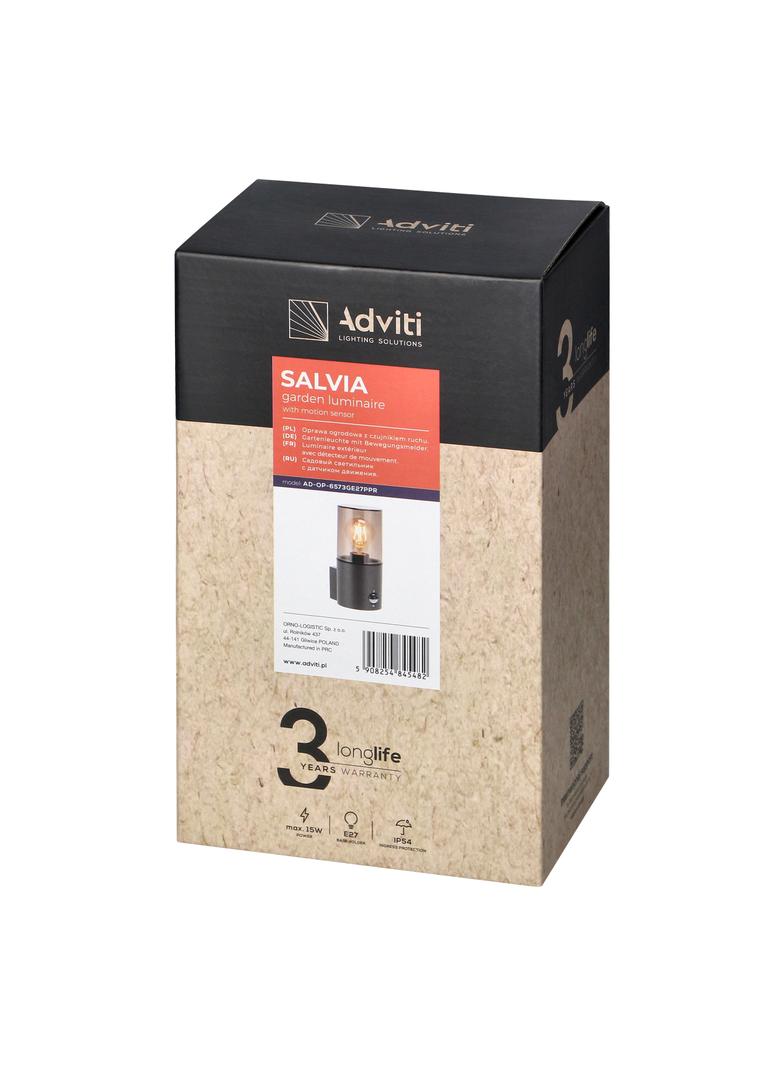 SALVIA oprawa ogrodowa hermetyczna z czujnikiem PIR E27 max. 15W IP54 szara AD-OP-6573GE27PPR ORNO