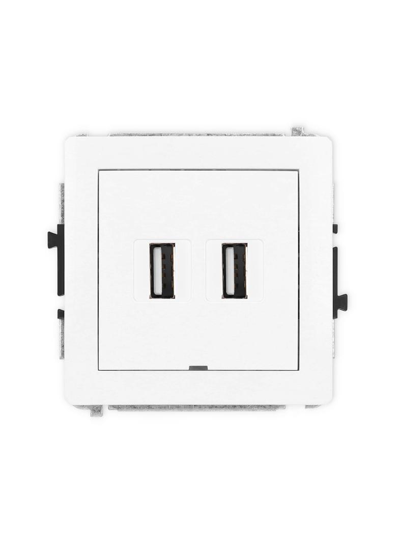 DECO Mechanizm gniazda podwójnego 2xUSB A-A 2.0, bez pola opisowego biały mat