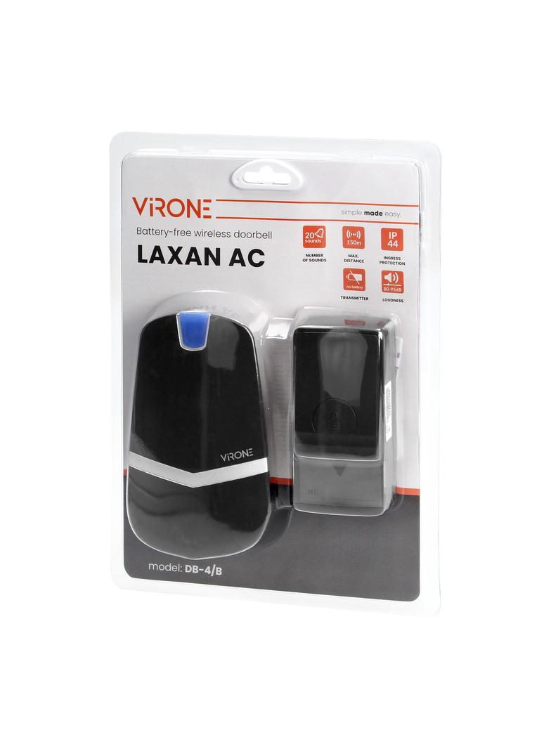 Dzwonek bezprzewodowy LAXAN AC sieciowy przycisk bezbateryjny 20 dźwięków 150m DB-4/B ORNO