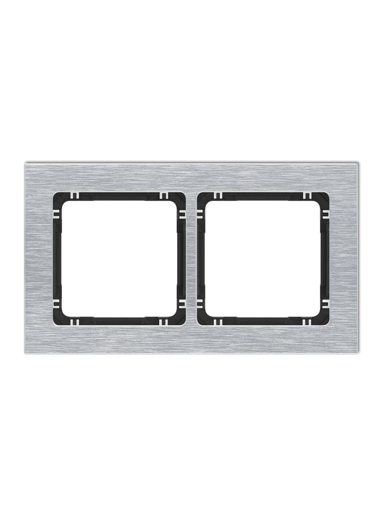 DECO Ramka uniwersalna podwójna - aluminium szczotkowane (ramka: srebrna; spód: czarny) srebrny