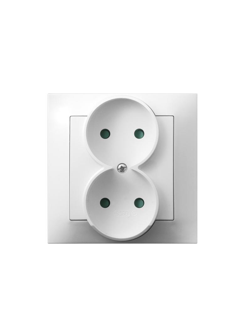 IMPRESJA Gniazdo podwójne z przesłonami torów prądowych, kompletne z ramką - kolor biały