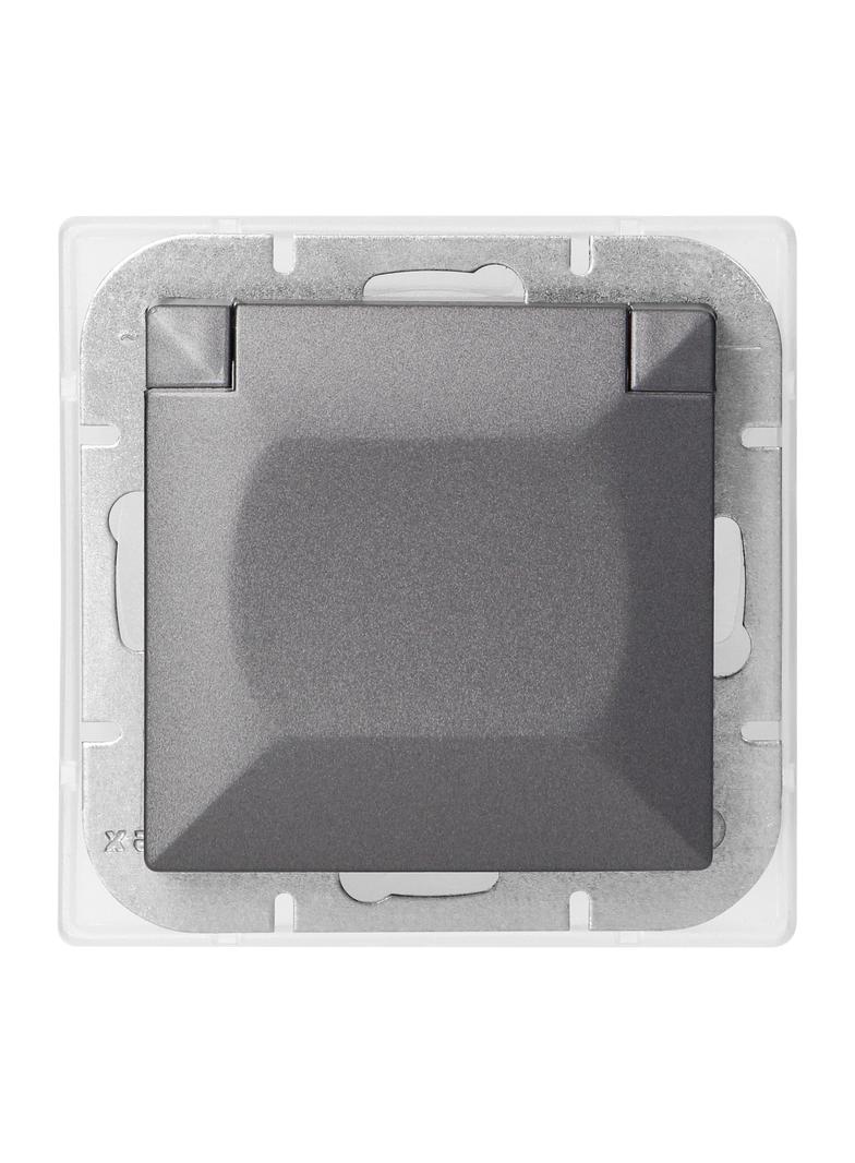 Gniazdo pojedyncze podtynkowe 2P+Z bryzgoszczelne z klapką Pearl, 16A, 250V, PT-16PH, antracyt