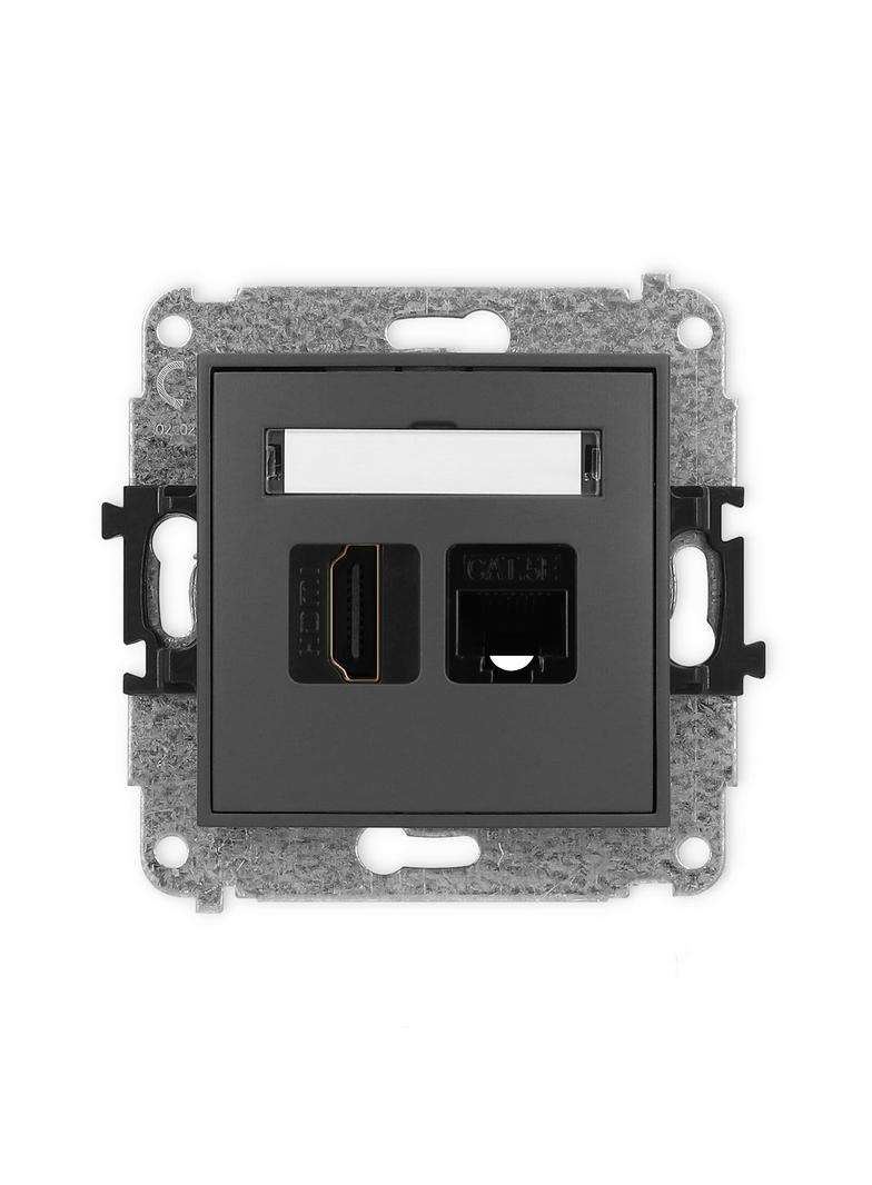 MINI Mechanizm gniazda pojedynczego HDMI 2.0 + gniazda komp. poj. 1xRJ45, kat. 5e, 8-stykowy grafito