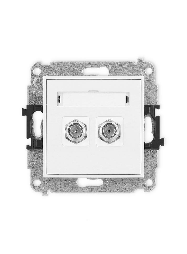 ICON Mechanizm gniazda antenowego podwójnego typu F (SAT) niklowany biały