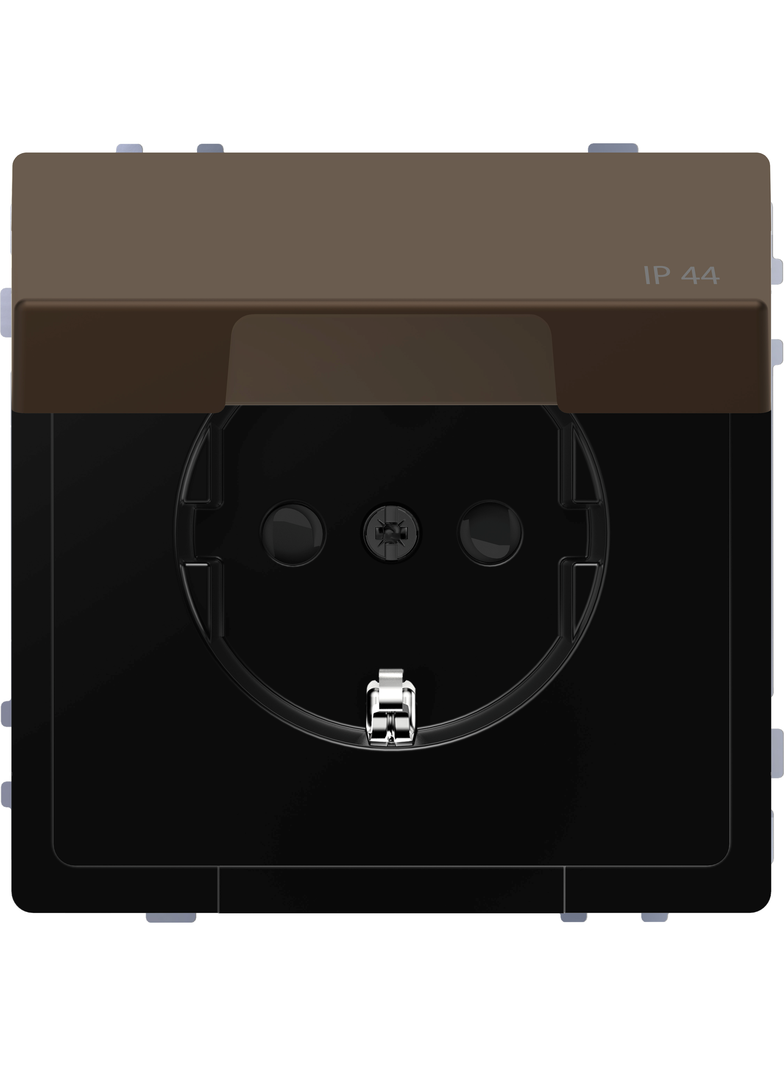 SCHUKO gniazdko elektryczne, w. hng.lid, IP44, zamknięty., screwl. term.,mocca metallic,Sys.Des.