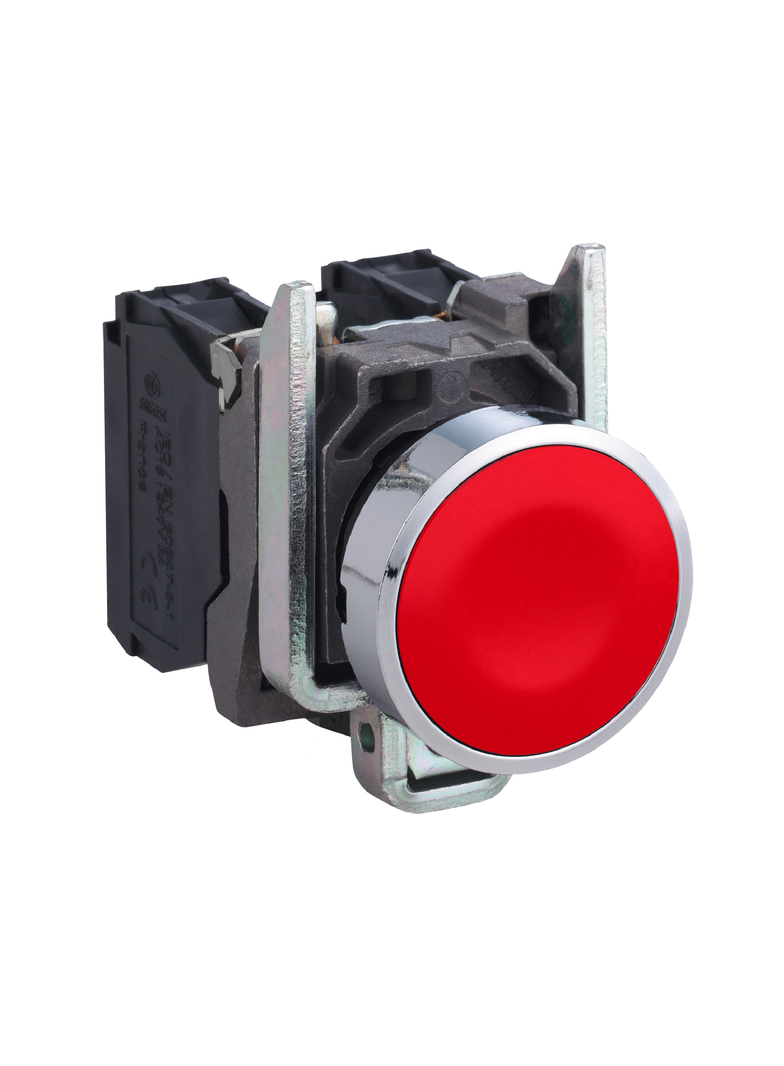 Harmony XB4 Metalowy przycisk, Czerwony, 1 NO + 1 NC, Okrągły, Płaski