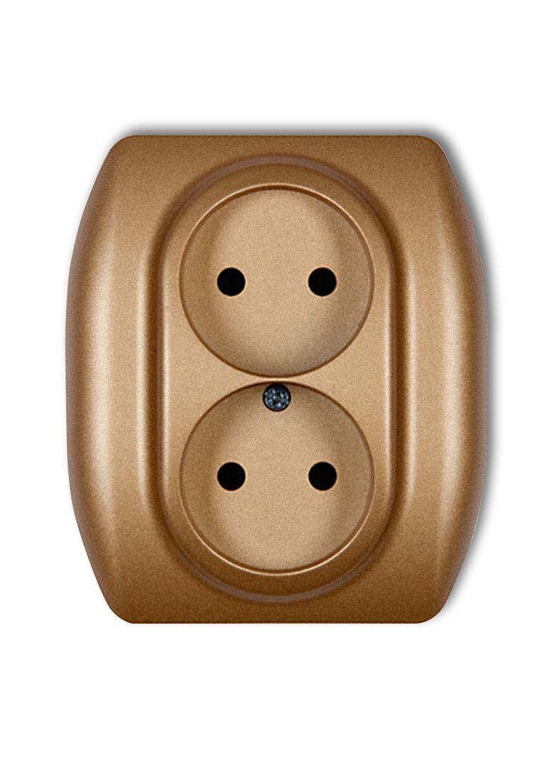 TREND Gniazdo podwójne bez uziemienia 2x2P (przesłony torów prądowych) złoty metalik