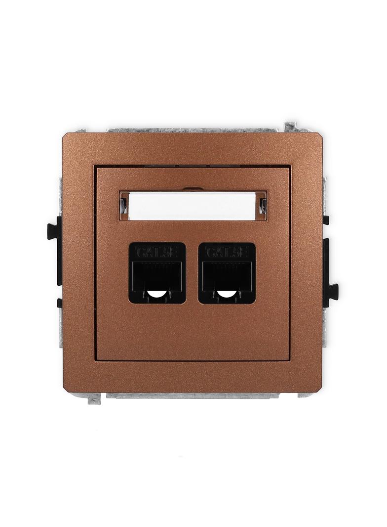 DECO Mechanizm gniazda komputerowego podwójnego 2xRJ45, kat. 5e, 8-stykowy brązowy metalik