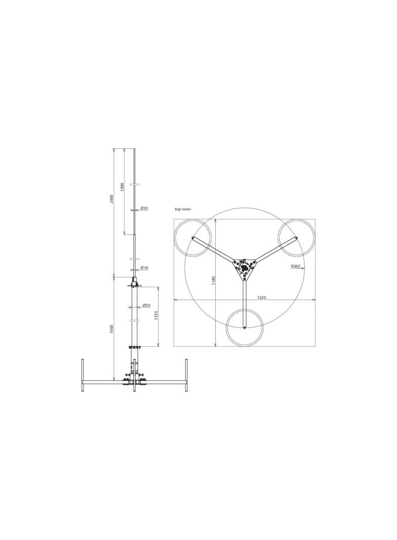 Iglica odgromowa 50 na rurze izolacyjnej ze statywem, zestaw do HVI light, wys. 3900 mm