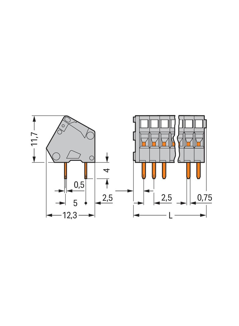 listwa zaciskowa do pł. drukowanych 12-bieg. szara raster 2,5 mm /35szt./ WAGO