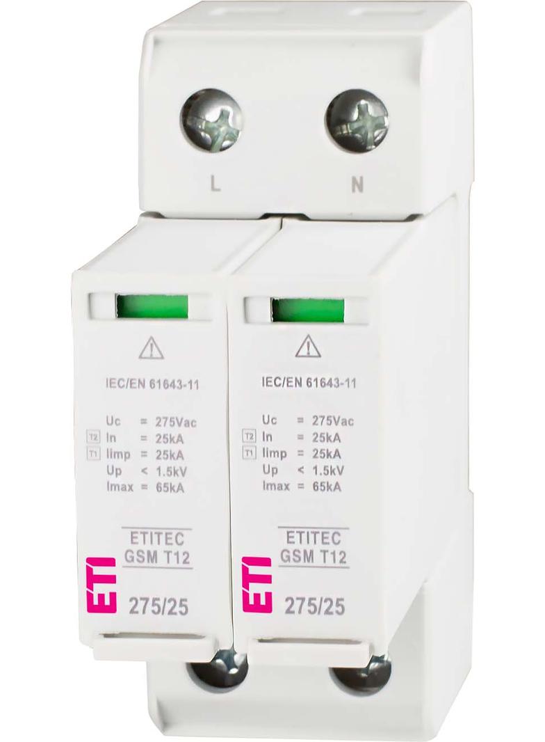 Ogranicznik przepięć T1+T2 (B+C) - iskiernik TEC GSM T12 275/25 1+1 RC 002440603 ETI