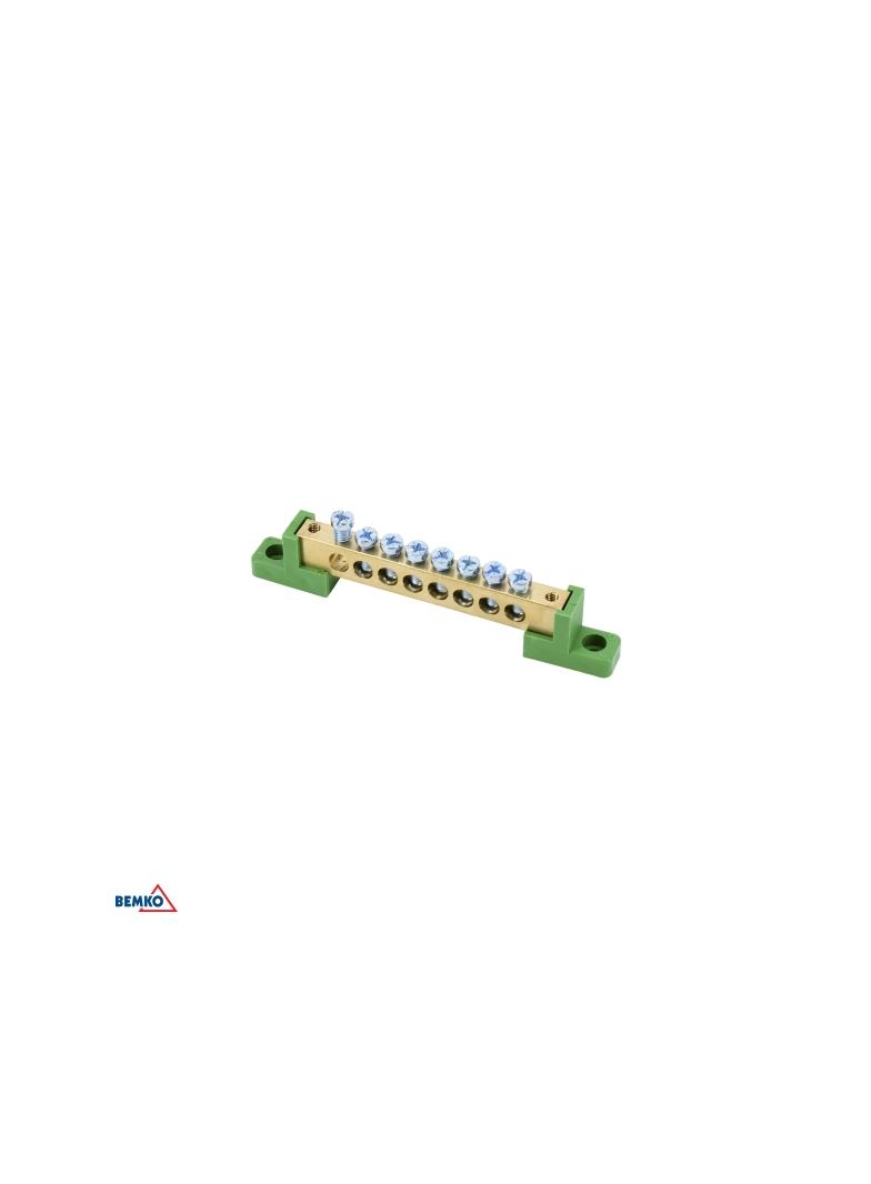 LISTWA ZACISKOWA NA IZOLATORACH PŁASKICH 8x12 8-TOROWA ZIELONA
