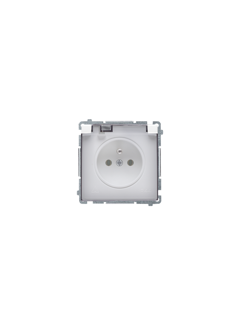 Simon Basic Gniazdo wtyczkowe z uziemieniem bryzgoszczelne IP44 16A 250V zaciski śrubowe. Klapka transparentna biały BMGZ1B.01/11A BMGZ1B.01/11a KONTAKT