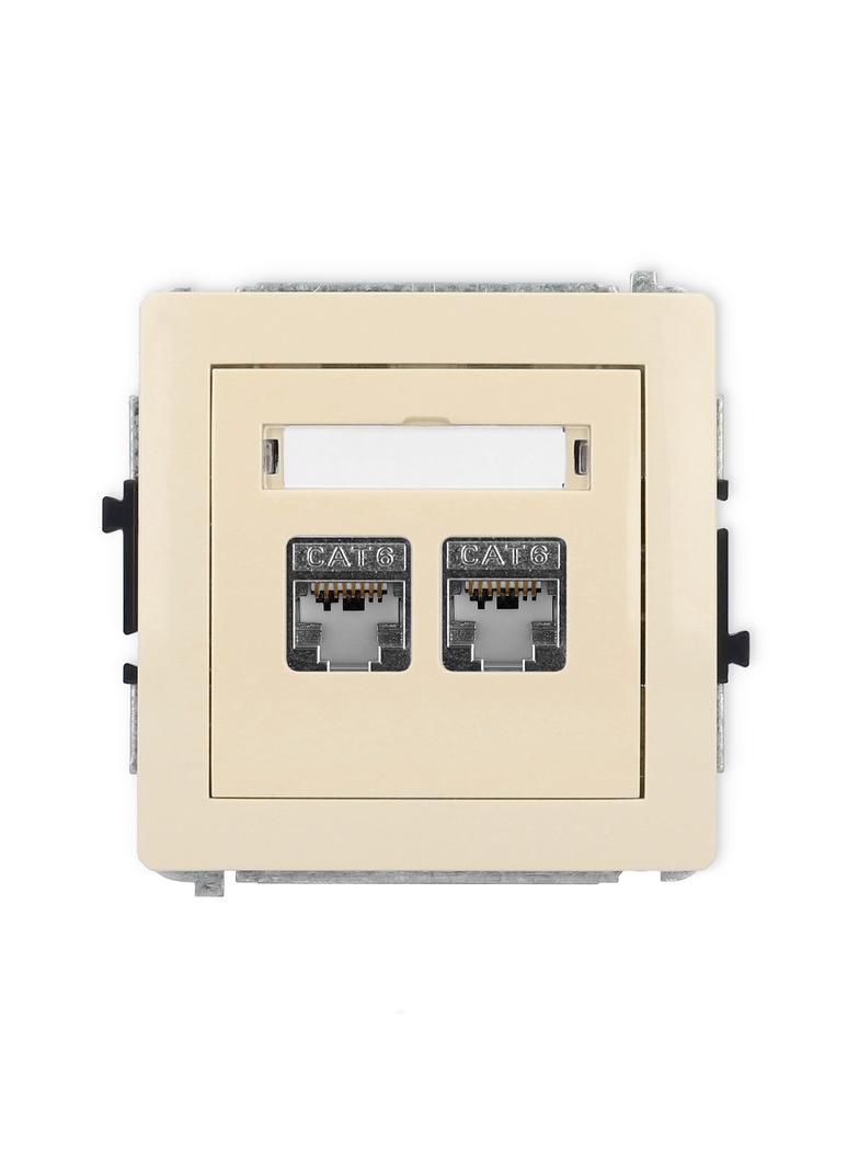 DECO Mechanizm gniazda komputerowego podwójnego 2xRJ45, kat. 6, ekranowany, 8-stykowy beżowy