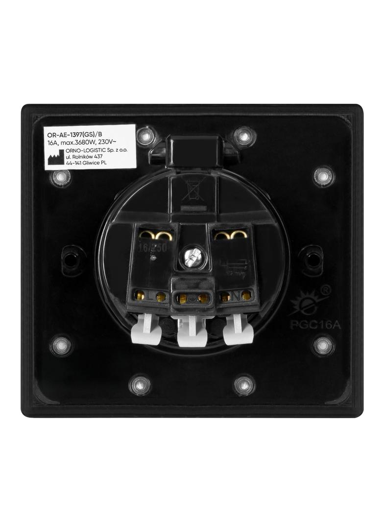 Hermetyczne gniazdo elektryczne, IP44, 1x2P+Z(Schuko), czarne OR-AE-1397(GS)/B ORNO