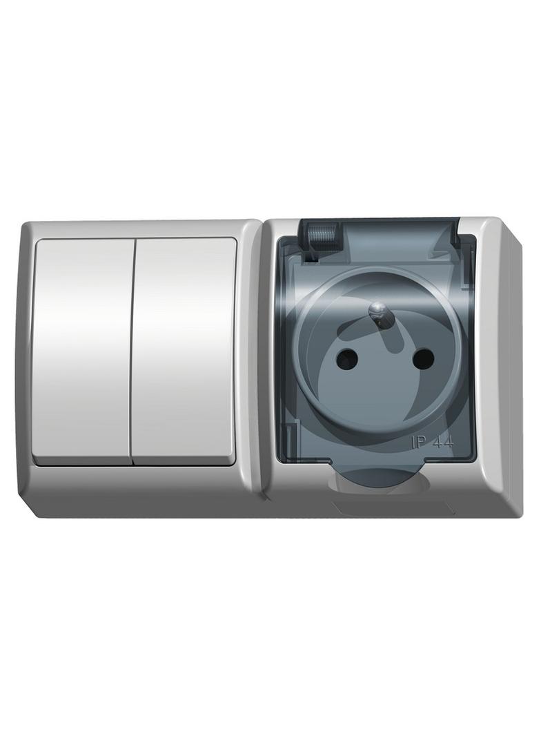 FALA Łącznik dwugrupowy świecznikowy + gniazdo pojedyncze wieczko przezroczyste - kolor biały