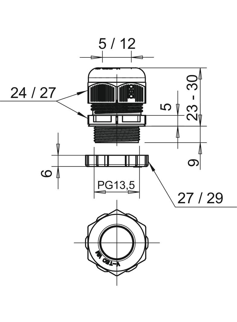 V-TEC PG13,5+LGR, Dławik kablowy
