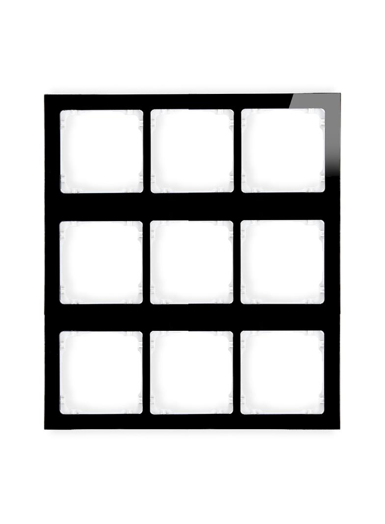 DECO Ramka modułowa 9 krotna (3 poziom, 3 pion) - efekt szkła (ramka czarna; spód biała)