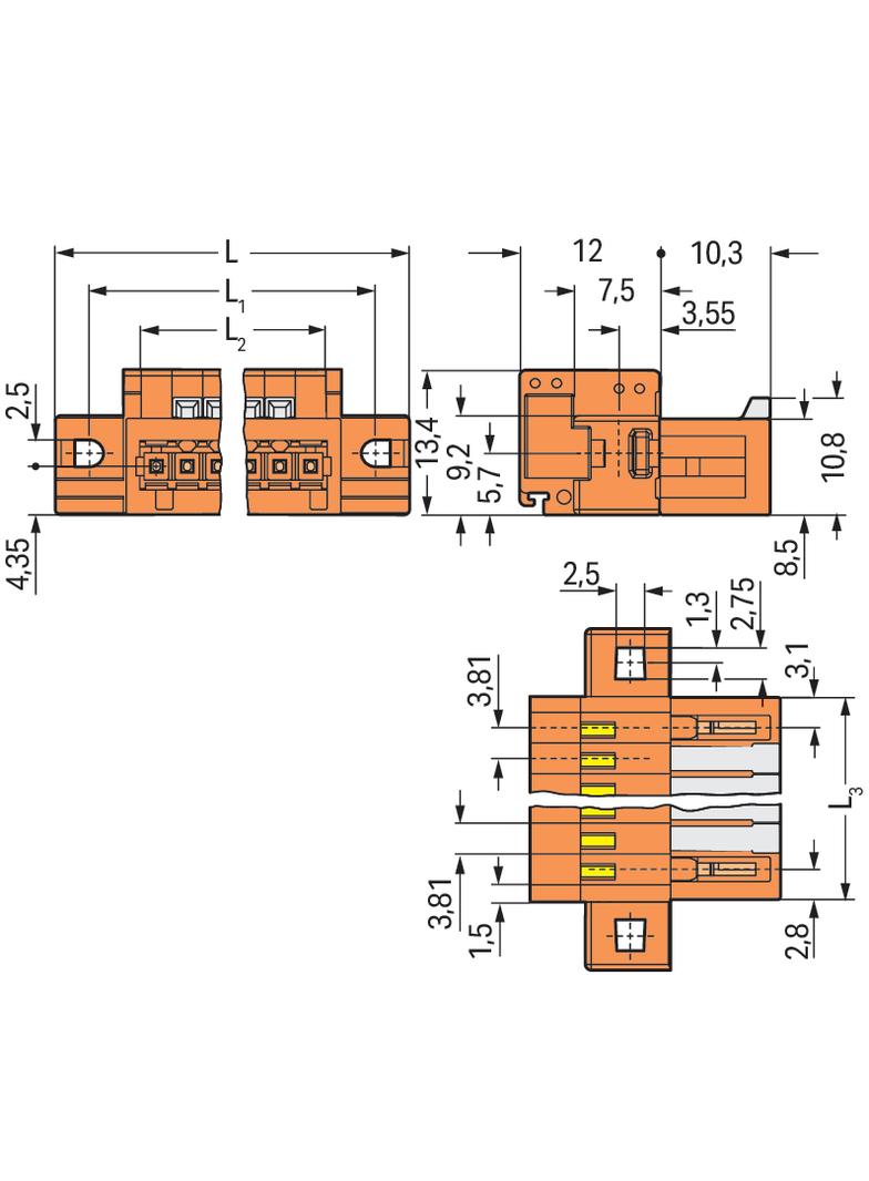 wtyk 12-bieg. raster 3,81 mm pomarańczowy
