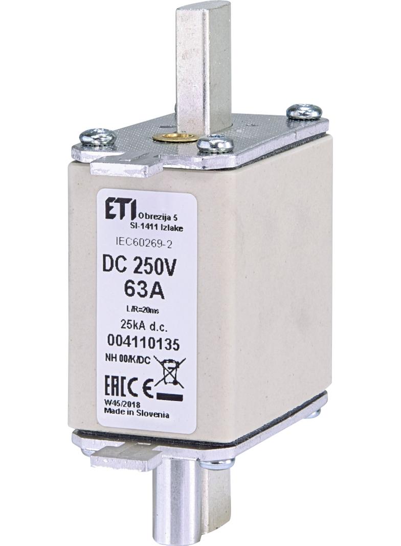 Wkładka topikowa NH DC z wybijakiem NH00 K 63A 250V DC 004110135 ETI