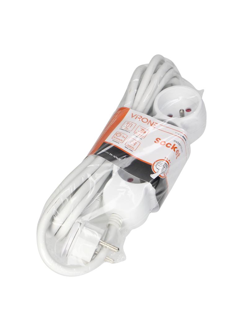 Przedłużacz 3-krotny 2P+Z 3m 3x1,5mm2 Imax=16A płaska wtyczka biały ES-4/W/3 ORNO