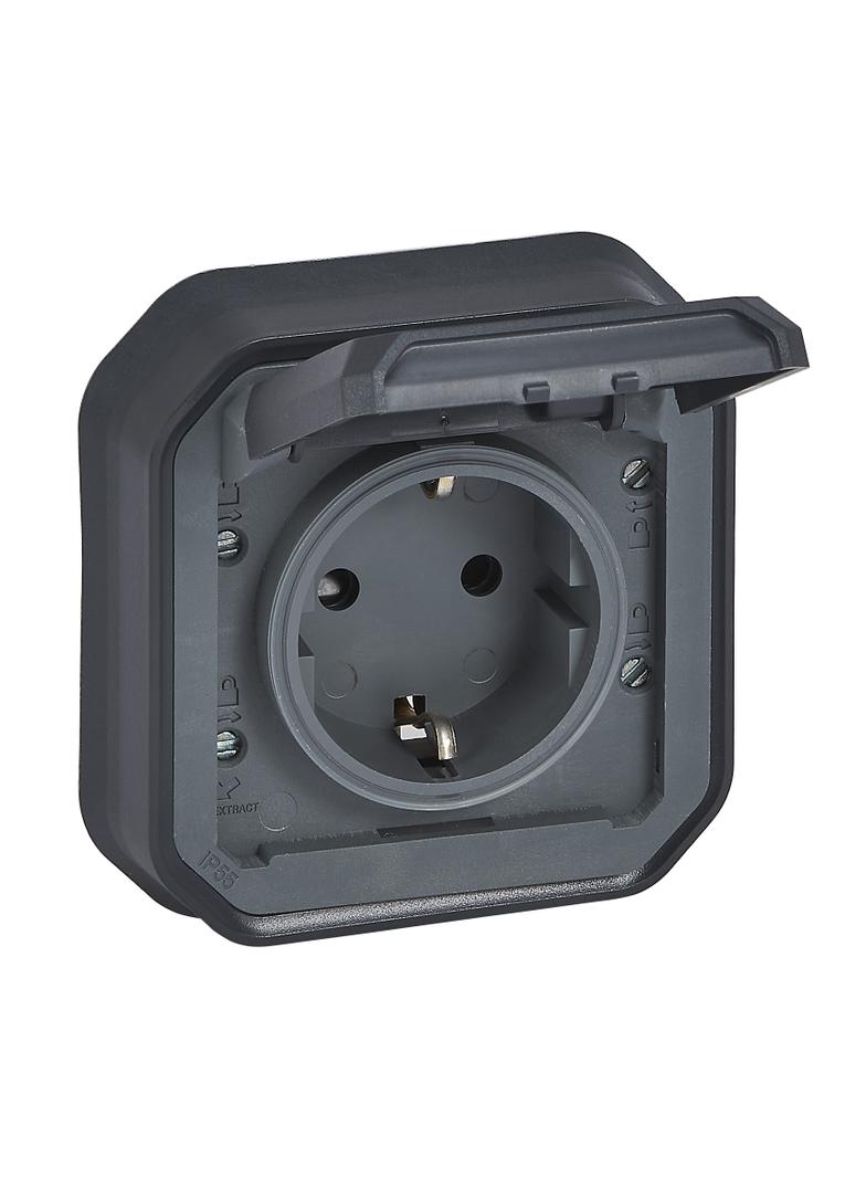 NOWE PLEXO - GN. SCHUKO 2P+Z ZACISKI ŚRUB KOMPLET PODTYNKOWY 16A-250V ANTRACYT 069859L LEGRAND