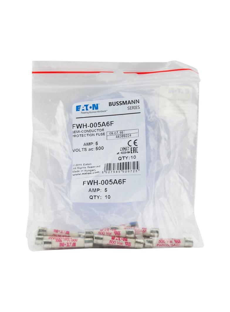5.0A 500V AC UL 6x32mm FERRULE FUSE Wkładka szybka 5A AC 500V 6x32 mm aR UL FWH-005A6F EATON