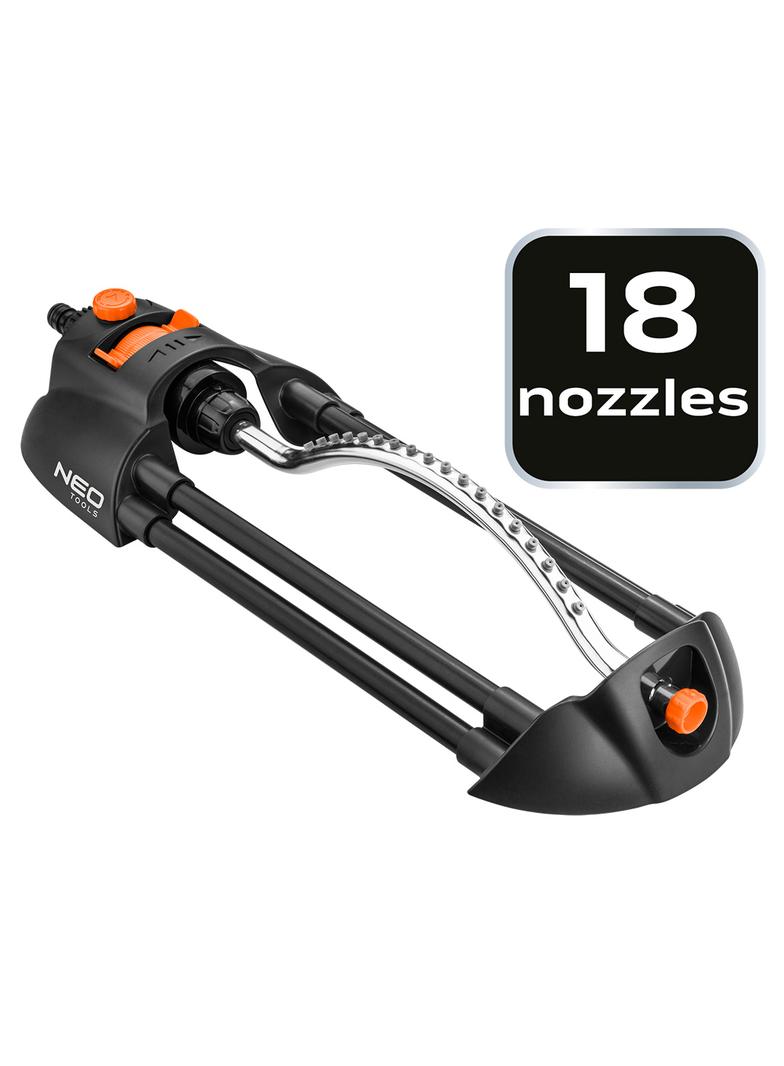 Zraszacz oscylacyjny, metalowy pałąk, 18 dysz, regulacja siły strumienia