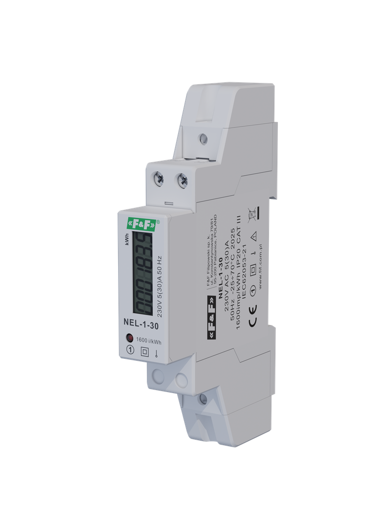 Wskaźnik zużycia energii elektrycznej 1-fazowy 230 VAC 30 A 1 moduł NEL-01-30 F&F