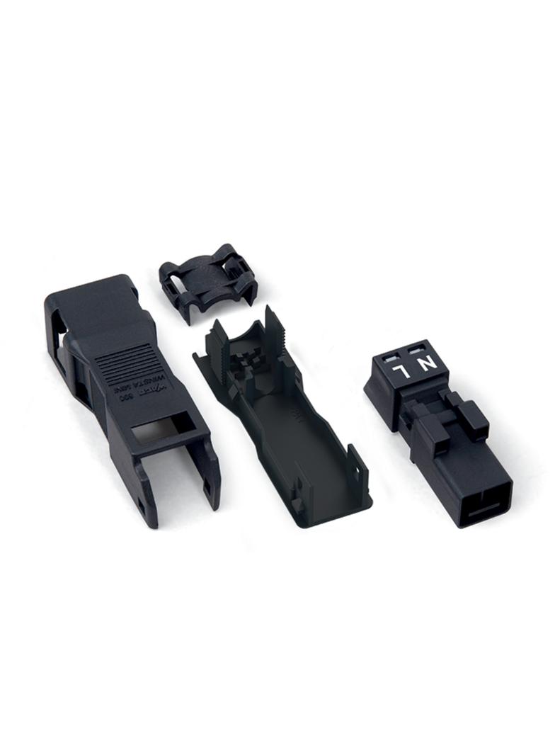 WINSTA MINI wtyk 2-torowy czarny z obudową odciążającą naciąg