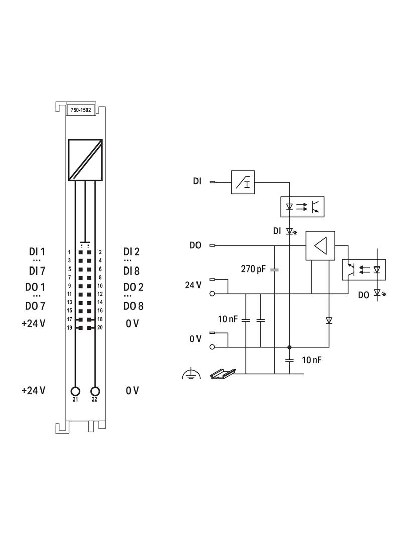 moduł 8DI/8DO 24V DC 0,5A ze złączem do przewodu taśmowego