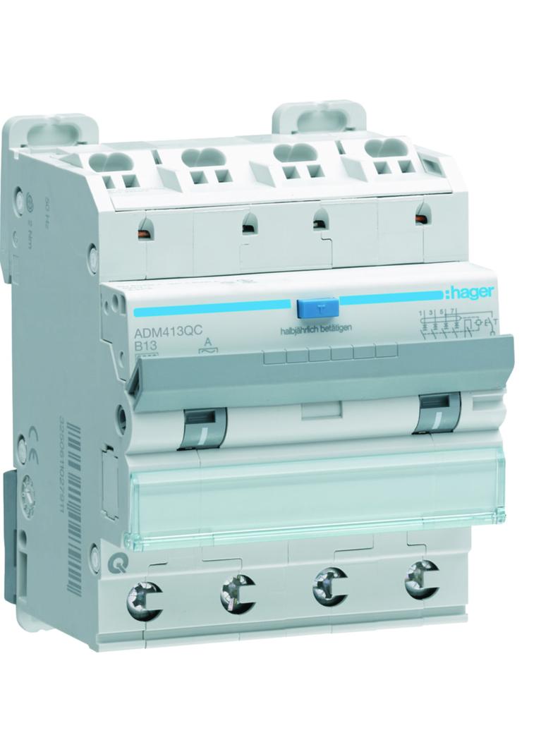 RCBO Wyłącznik różnicowoprądowy z członem nadprądowym 4P 6kA B 13A/30mA A QC/QB ADM413QC HAGER
