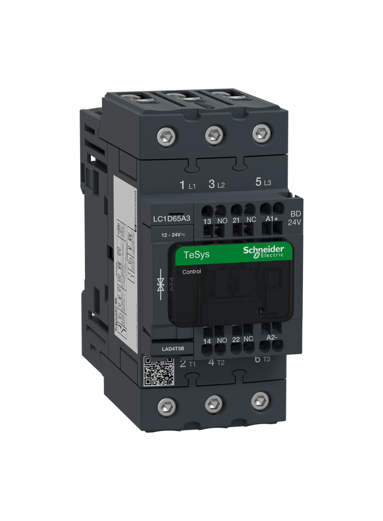 Stycznik mocy I= 65A AC-3, styki pom. 1NC+1NO, nap. cewki 24 V DC LC1D65A3BD Schneider