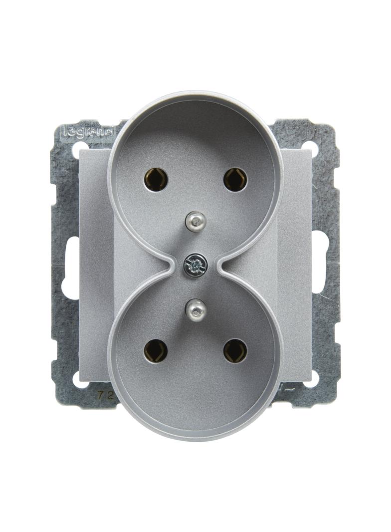 Suno Gniazdo Podwójne Z Uziemieniem 2x2P+Z 16A 250 V Zaciski Śrubowe Możliwość Montażu W Ramkach Wielkorotynych Aluminium 721391 LEGRAND